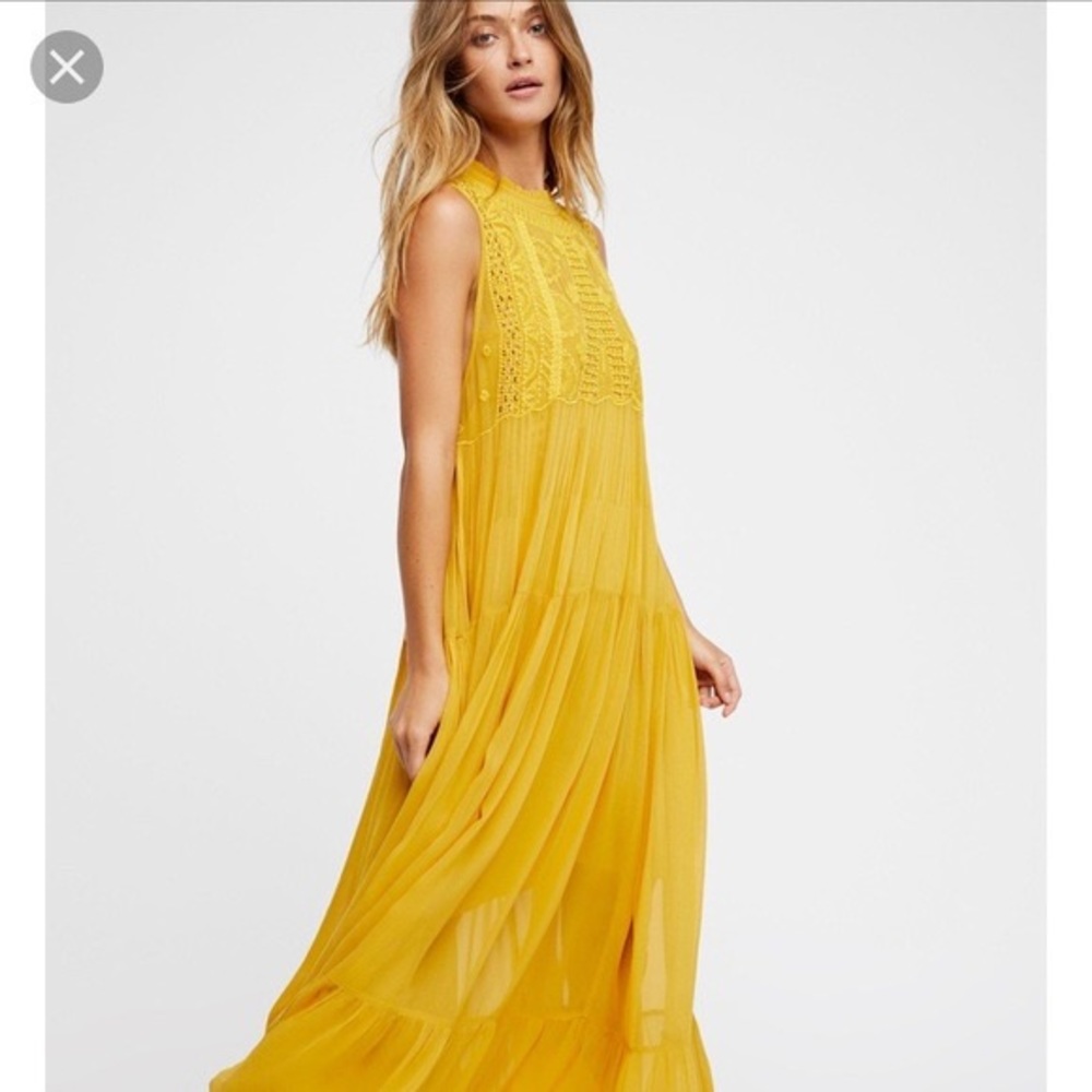 Free People Washington Midi Dress, Yellow, Size Small, Maxi Dress